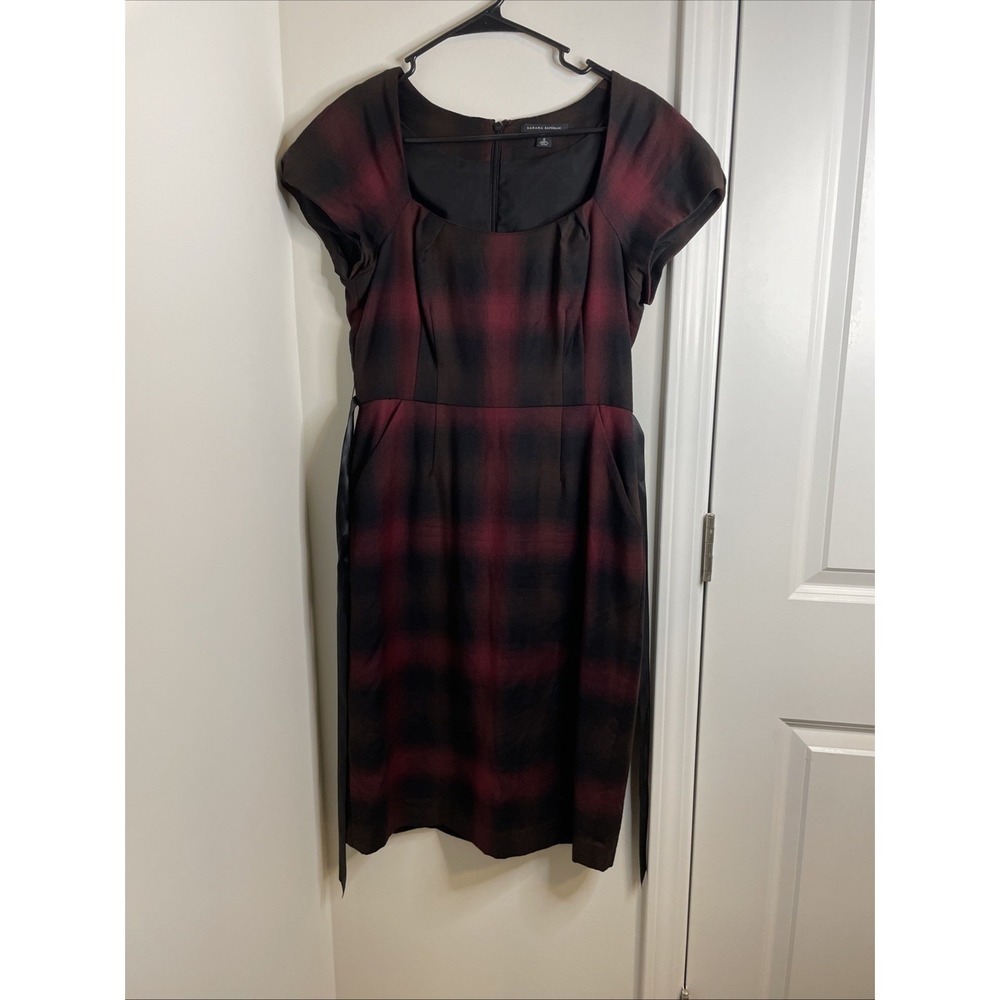 Banana Republic Dress Women's 8 Red Black Plaid Sheath Midi